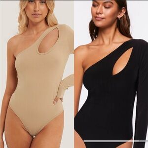 NEW Set of 2 Slinky One-Shoulder Cutout Bodysuit